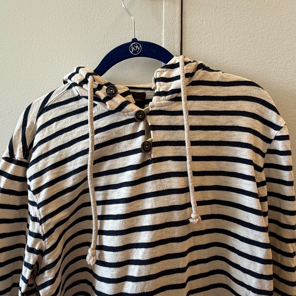 Men's Hooded Striped Sweatshirt with Buttoned V Neck Collar